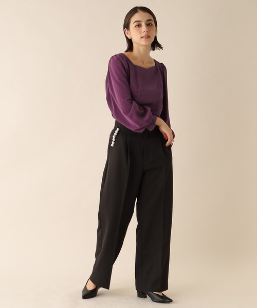 OPAQUE.CLIP（オペークドットクリップ）の「◆スクエアネックサテンブラウス（シャツ/ブラウス・レディース・パープル系/ブラック/ライトグレー・38）」の20枚目の写真