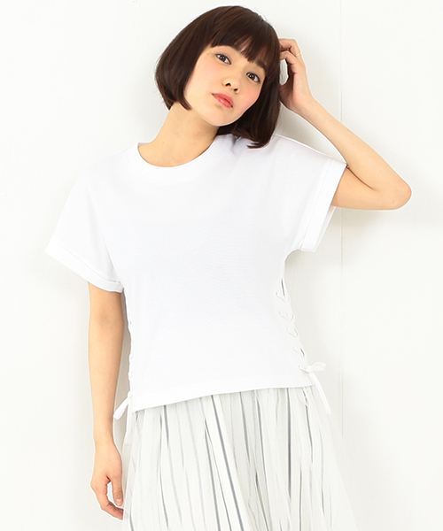 Ray BEAMS(レイビームス)の「Ray BEAMS / サイドレースアップ プルオーバー(Tシャツ/カットソー・レディース・ホワイト/ブラック/ブルー・ONE SIZE)」の1枚目の写真