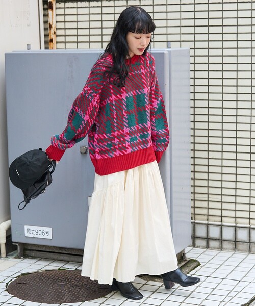 FREAK'S STORE(フリークスストア)の「カラーチェックニット(ニット/セーター・レディース・ネイビー/オレンジ/ピンク/イエロー・フリ-)」の9枚目の写真