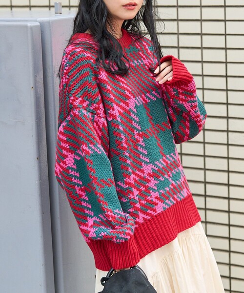 FREAK'S STORE(フリークスストア)の「カラーチェックニット(ニット/セーター・レディース・ネイビー/オレンジ/ピンク/イエロー・フリ-)」の20枚目の写真