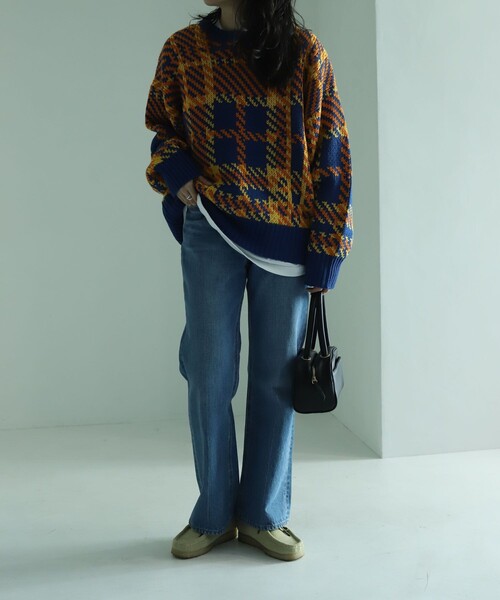 FREAK'S STORE(フリークスストア)の「カラーチェックニット(ニット/セーター・レディース・ネイビー/オレンジ/ピンク/イエロー・フリ-)」の12枚目の写真