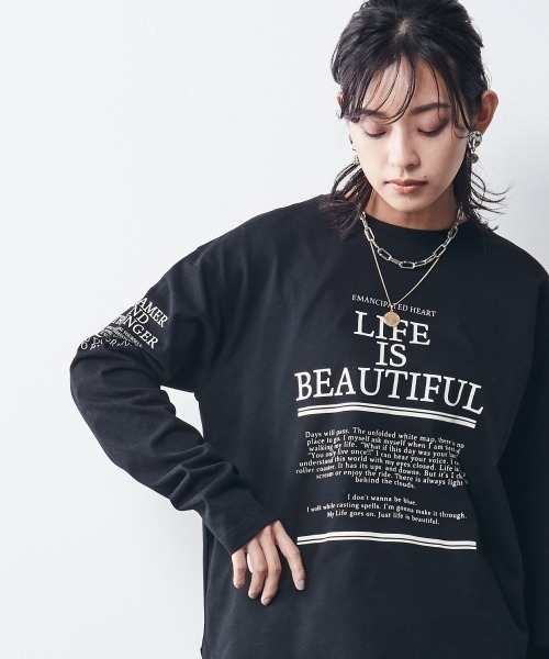 CHIC STYLE(シックスタイル)の「<大きいサイズ>綿100%ロゴプリントロングスリーブTシャツ シックスタイル(Tシャツ/カットソー・レディース・ブラック/オフホワイト・4L/6L/L/5L/3L/LL/8L)」の6枚目の写真