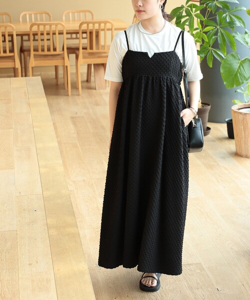 Ray BEAMS（レイビームス）の「Ray BEAMS / フクレ ジャカード キャミ ワンピース（ワンピース・レディース・ブラック/ライム・0/1）」の13枚目の写真