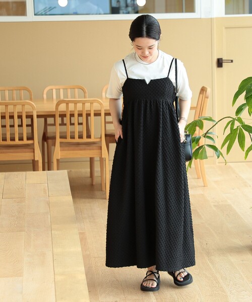 Ray BEAMS（レイビームス）の「Ray BEAMS / フクレ ジャカード キャミ ワンピース（ワンピース・レディース・ブラック/ライム・0/1）」の14枚目の写真