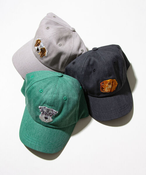 GLOSTER(グロスター)の「【GLOSTER/グロスター】WASHED DOG embroidery CAP キャップ(キャップ・メンズ・グレイッシュベージュ/チャコールグレー/グリーン・FREE)」の4枚目の写真
