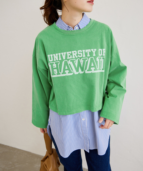 JOURNAL STANDARD カレッジロゴビッグロングTシャツ　グリーン カレッジロゴビッグロングTシャツ（Tシャツ/カットソー