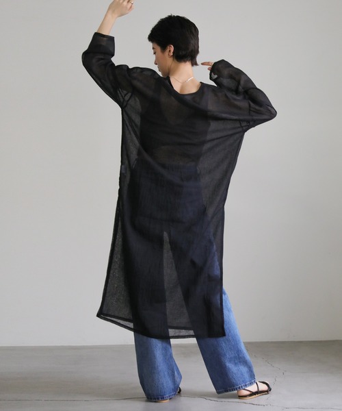 select MOCA（セレクトモカ）の「シアーリネンライクスリットキーネックワンピース（ワンピース・レディース・オフホワイト/ブラック/ベージュ・FREE）」の15枚目の写真