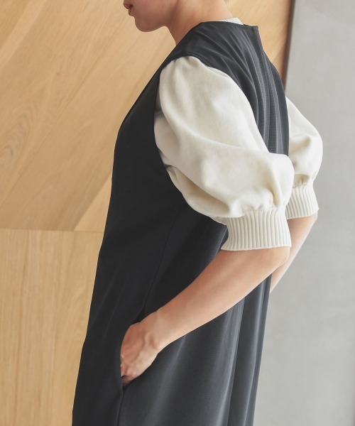 DONOBAN（ドノバン）の「【pufe】Vネック ワンピース（ワンピース・レディース・ブラック/アイボリー/グレイッシュベージュ/チャコール・F）」の6枚目の写真