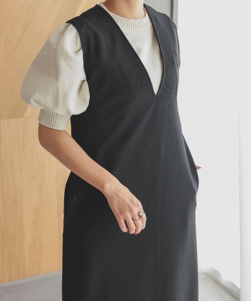 DONOBAN（ドノバン）の「【pufe】Vネック ワンピース（ワンピース・レディース・ブラック/アイボリー/グレイッシュベージュ/チャコール・F）」の7枚目の写真
