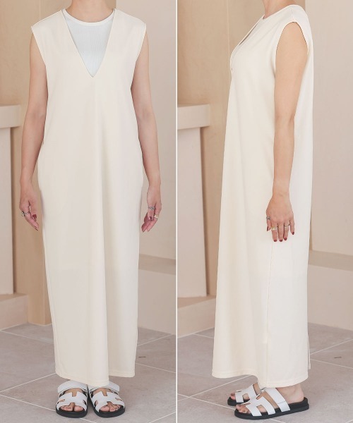 DONOBAN（ドノバン）の「【pufe】Vネック ワンピース（ワンピース・レディース・ブラック/アイボリー/グレイッシュベージュ/チャコール・F）」の20枚目の写真