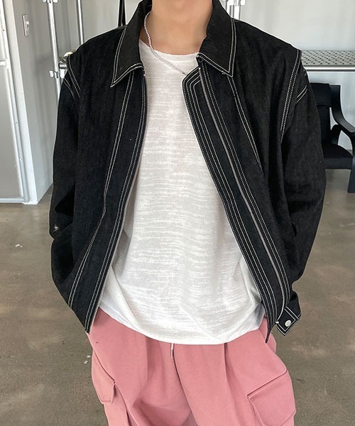 ASCLO(エジュクロ)の「【THE KLOBAL STAGE 韓国アイドル着用】ASCLO Bernie Stitch Denim Jacket(デニムジャケット・メンズ・ブラック・FREE)」の17枚目の写真