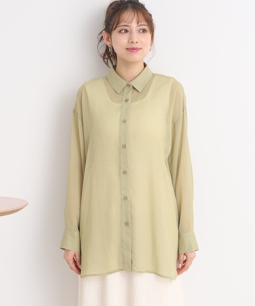 Cutie Blonde（キューティーブロンド）の「◆【大人の抜け感】シアー前開きシャツ（シャツ/ブラウス・レディース・ブルー/黄緑系/グレー/ブラック・00）」の5枚目の写真