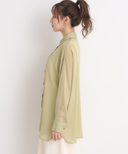 Cutie Blonde（キューティーブロンド）の「◆【大人の抜け感】シアー前開きシャツ（シャツ/ブラウス・レディース・ブルー/黄緑系/グレー/ブラック・00）」の6枚目の写真
