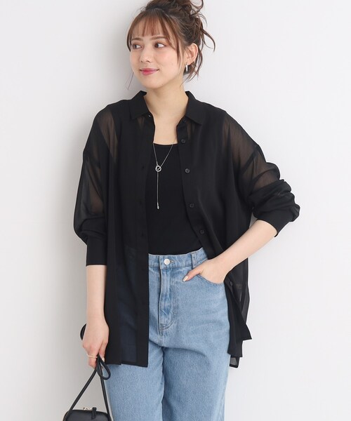 Cutie Blonde（キューティーブロンド）の「◆【大人の抜け感】シアー前開きシャツ（シャツ/ブラウス・レディース・ブルー/黄緑系/グレー/ブラック・00）」の21枚目の写真