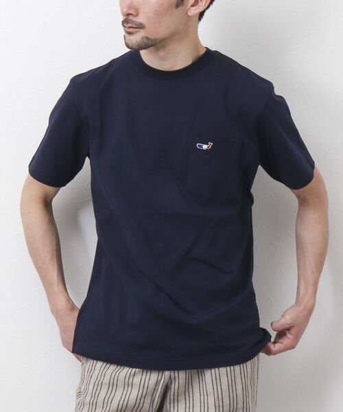 NOLLEY'S goodman（ノーリーズグッドマン）の「クジラワッペン クルーネック ポケットTシャツ（Tシャツ/カットソー・メンズ・ネイビー/ホワイト系その他6/ブルー系その他7/ホワイト/グレイッシュベージュ・L/XL/M/S）」の4枚目の写真