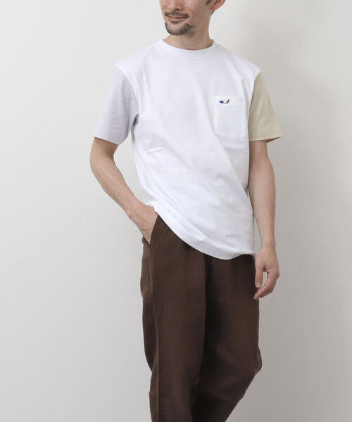 NOLLEY'S goodman（ノーリーズグッドマン）の「クジラワッペン クルーネック ポケットTシャツ（Tシャツ/カットソー・メンズ・ネイビー/ホワイト系その他6/ブルー系その他7/ホワイト/グレイッシュベージュ・L/XL/M/S）」の21枚目の写真