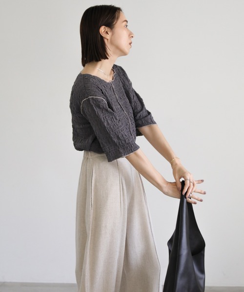 クリンクルバイカラーメロートップス（Tシャツ/カットソー）｜select