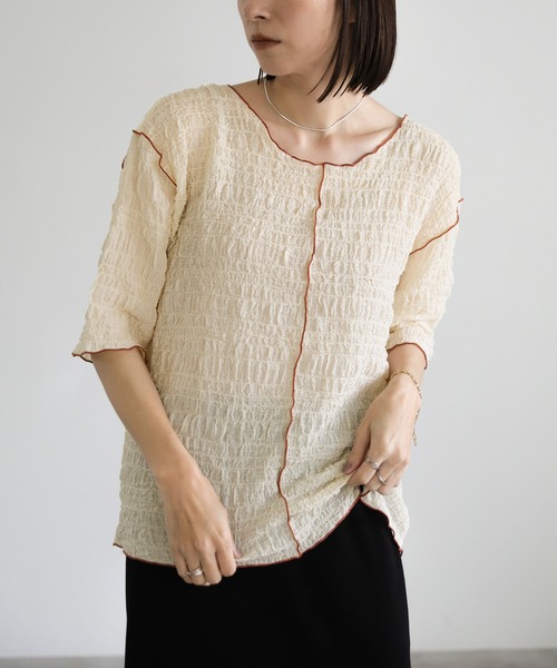 select MOCA(セレクトモカ)の「クリンクルバイカラーメロートップス(Tシャツ/カットソー・レディース・ダークグレー/ミント/アイボリー・FREE)」の19枚目の写真