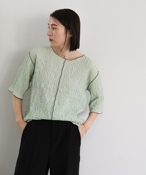 select MOCA(セレクトモカ)の「クリンクルバイカラーメロートップス(Tシャツ/カットソー・レディース・ダークグレー/ミント/アイボリー・FREE)」の14枚目の写真