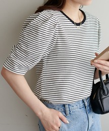 DISCOAT | ボーダーパワショル5分袖プルオーバー(Tシャツ/カットソー)