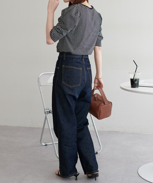 DISCOAT(ディスコート)の「ボーダーパワショル5分袖プルオーバー(Tシャツ/カットソー・レディース・ブラック/オフホワイト/ブルー・FREE)」の14枚目の写真