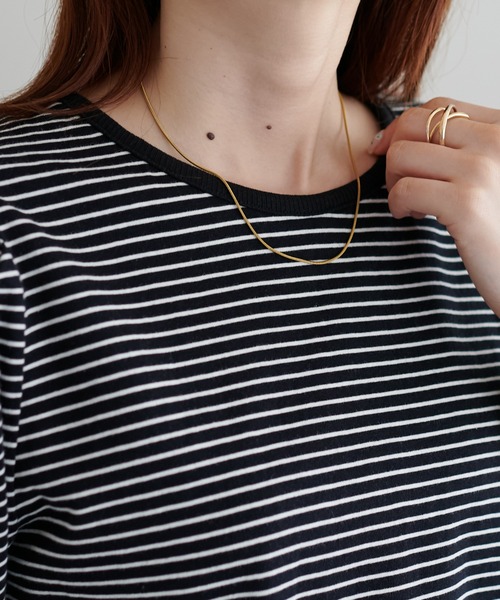 DISCOAT(ディスコート)の「ボーダーパワショル5分袖プルオーバー(Tシャツ/カットソー・レディース・ブラック/オフホワイト/ブルー・FREE)」の10枚目の写真