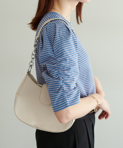 DISCOAT(ディスコート)の「ボーダーパワショル5分袖プルオーバー(Tシャツ/カットソー・レディース・ブラック/オフホワイト/ブルー・FREE)」の21枚目の写真