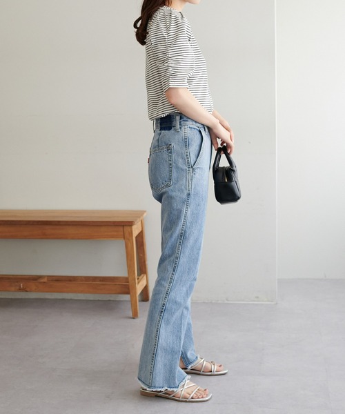 DISCOAT(ディスコート)の「ボーダーパワショル5分袖プルオーバー(Tシャツ/カットソー・レディース・ブラック/オフホワイト/ブルー・FREE)」の12枚目の写真