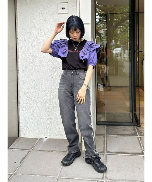 jouetie（ジュエティ）の「コットンフリルブラウス（シャツ/ブラウス・レディース・ブラック/パープル/オフホワイト・MEDIUM）」の21枚目の写真