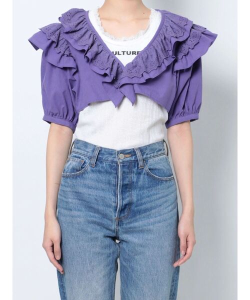 jouetie（ジュエティ）の「コットンフリルブラウス（シャツ/ブラウス・レディース・ブラック/パープル/オフホワイト・MEDIUM）」の17枚目の写真