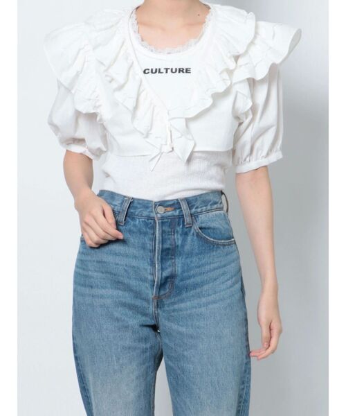 jouetie（ジュエティ）の「コットンフリルブラウス（シャツ/ブラウス・レディース・ブラック/パープル/オフホワイト・MEDIUM）」の7枚目の写真