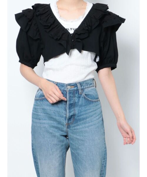 jouetie（ジュエティ）の「コットンフリルブラウス（シャツ/ブラウス・レディース・ブラック/パープル/オフホワイト・MEDIUM）」の6枚目の写真