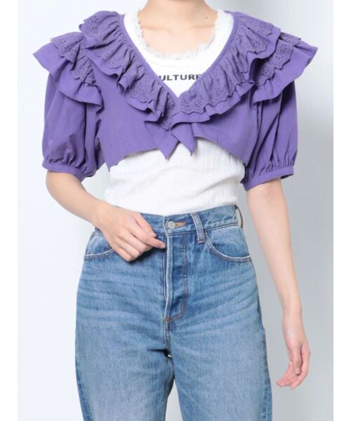 jouetie（ジュエティ）の「コットンフリルブラウス（シャツ/ブラウス・レディース・ブラック/パープル/オフホワイト・MEDIUM）」の5枚目の写真