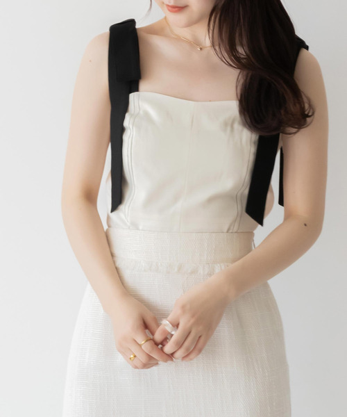 RANDA（ランダ）の「2WAYショルダーリボントップス（タンクトップ・レディース・グレー/クリーム/パープル・0/1）」の3枚目の写真