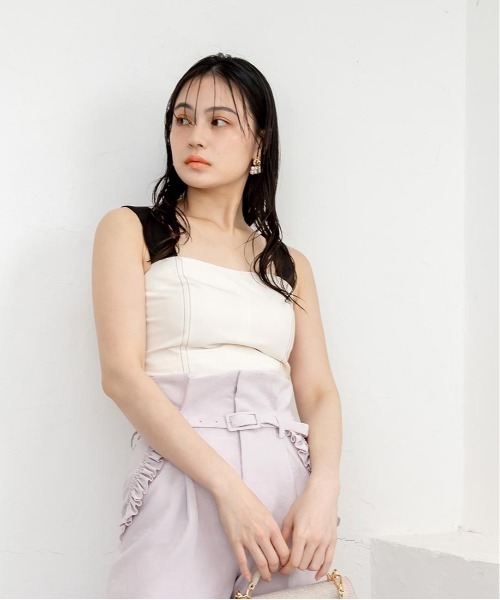 RANDA（ランダ）の「2WAYショルダーリボントップス（タンクトップ・レディース・グレー/クリーム/パープル・0/1）」の4枚目の写真