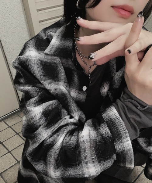 MASHIRO(マシロ)の「【MASHIRO】チェックシャツ(シャツ/ブラウス・レディース・ブラック・FREE)」の1枚目の写真