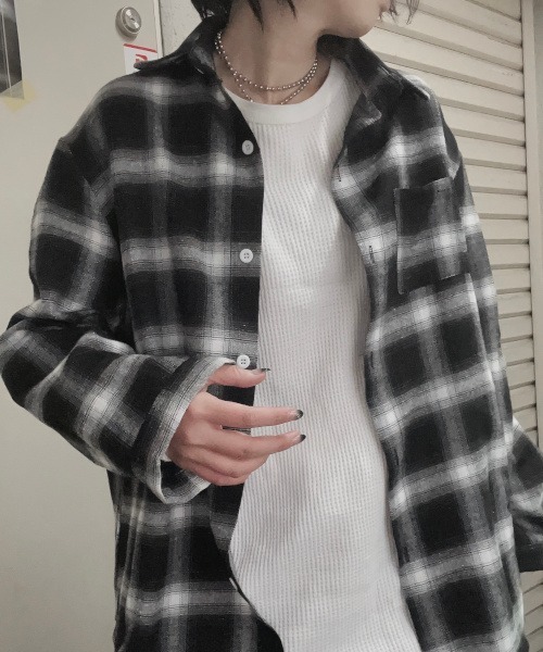 MASHIRO(マシロ)の「【MASHIRO】チェックシャツ(シャツ/ブラウス・レディース・ブラック・FREE)」の6枚目の写真