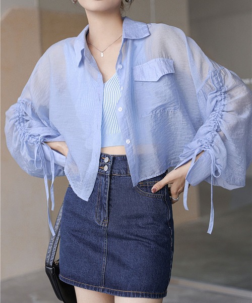 MAISON DE THERESE（メゾン ド テレーズ）の「シアー長袖日焼け止めジャケット（テーラードジャケット・レディース・イエロー/ホワイト/ブルー・L/M）」の2枚目の写真