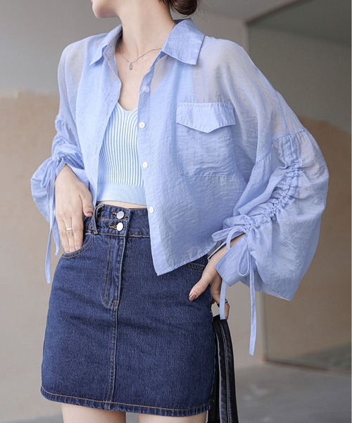 MAISON DE THERESE（メゾン ド テレーズ）の「シアー長袖日焼け止めジャケット（テーラードジャケット・レディース・イエロー/ホワイト/ブルー・L/M）」の12枚目の写真