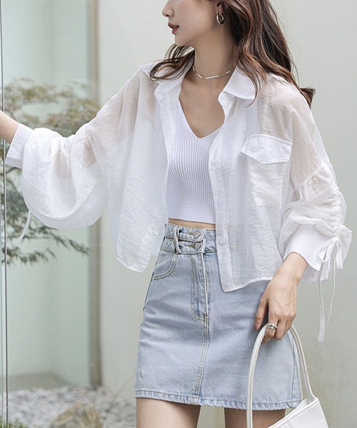 MAISON DE THERESE（メゾン ド テレーズ）の「シアー長袖日焼け止めジャケット（テーラードジャケット・レディース・イエロー/ホワイト/ブルー・L/M）」の7枚目の写真