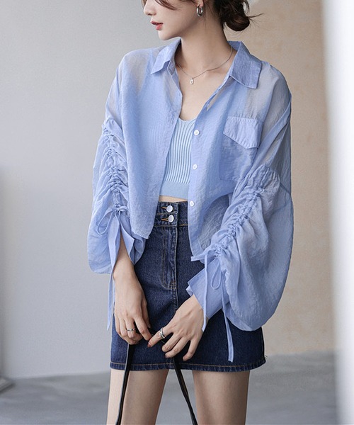 MAISON DE THERESE（メゾン ド テレーズ）の「シアー長袖日焼け止めジャケット（テーラードジャケット・レディース・イエロー/ホワイト/ブルー・L/M）」の4枚目の写真