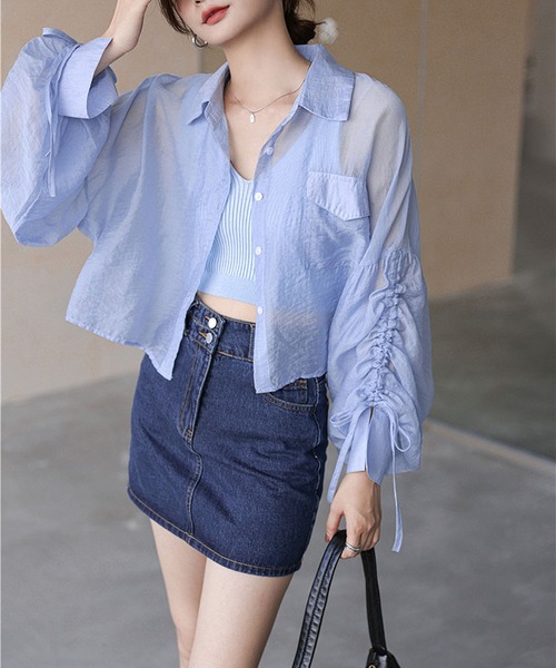 MAISON DE THERESE（メゾン ド テレーズ）の「シアー長袖日焼け止めジャケット（テーラードジャケット・レディース・イエロー/ホワイト/ブルー・L/M）」の5枚目の写真