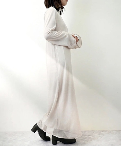 STYLEBLOCK（スタイルブロック）の「ファインメッシュシアーフレアスリーブワンピース（ワンピース・レディース・グレイッシュベージュ/ホワイト系その他/ブラック・M）」の7枚目の写真