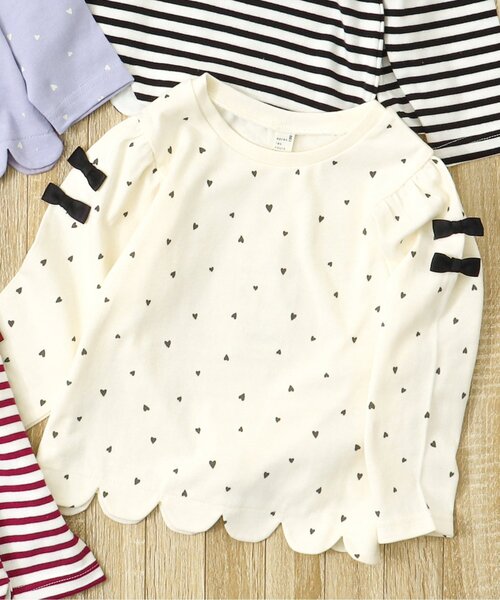 apres les cours（アプレレクール）の「リボンスカラップTシャツ（Tシャツ/カットソー・キッズ・ラベンダー/レッド/アイボリー/ブラック・100/110/90/80/130/140/120）」の2枚目の写真