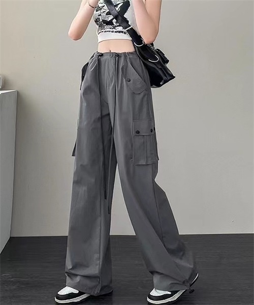 SEE by Chloe サテン カーゴパンツ ダークグレー 中古良品シルク素材 優待価格[Anside]【ウォッシャブル】リンクルサテンカーゴパンツ