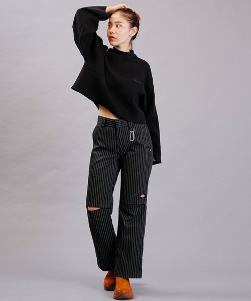 DISCUS ATHLETIC（ディスカス　アスレチック）の「DISCUS ATHLETIC/ディスカスアスレチック ダブルジャガードニット クロップドニット フレアスリーブ/セットアップ対応 3487-8974（ニット/セーター・レディース・ブラック/パープル・M）」の6枚目の写真