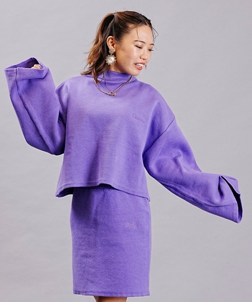 DISCUS ATHLETIC（ディスカス　アスレチック）の「DISCUS ATHLETIC/ディスカスアスレチック ダブルジャガードニット クロップドニット フレアスリーブ/セットアップ対応 3487-8974（ニット/セーター・レディース・ブラック/パープル・M）」の10枚目の写真