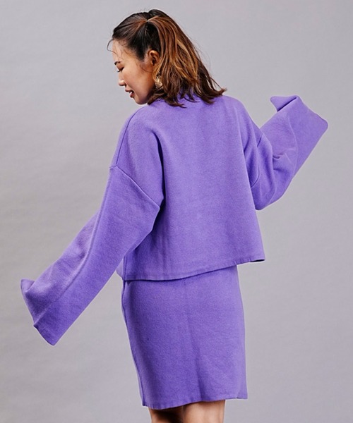 DISCUS ATHLETIC（ディスカス　アスレチック）の「DISCUS ATHLETIC/ディスカスアスレチック ダブルジャガードニット クロップドニット フレアスリーブ/セットアップ対応 3487-8974（ニット/セーター・レディース・ブラック/パープル・M）」の12枚目の写真