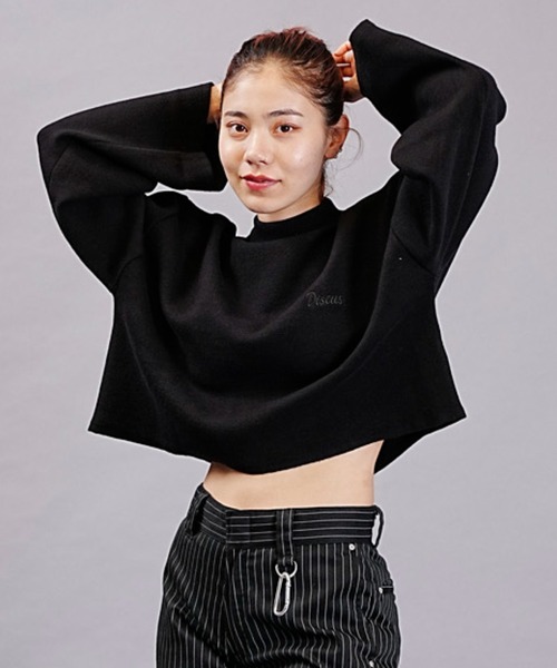 DISCUS ATHLETIC（ディスカス　アスレチック）の「DISCUS ATHLETIC/ディスカスアスレチック ダブルジャガードニット クロップドニット フレアスリーブ/セットアップ対応 3487-8974（ニット/セーター・レディース・ブラック/パープル・M）」の3枚目の写真