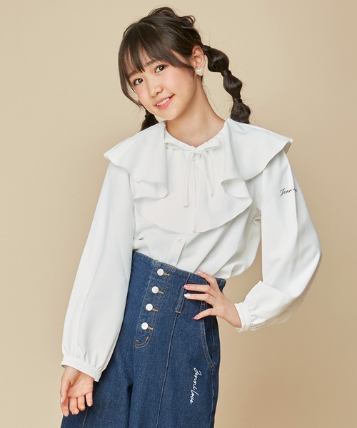 JENNI love（ジェニィラブ）の「ビッグドレープカラーブラウス（シャツ/ブラウス・キッズ・ピンク/ミント/オフホワイト・130cm/160cm/140cm/150cm）」の2枚目の写真